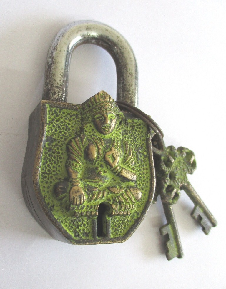BRASS LOCKS PADLOCKS WITH FIGURES ORIGINAL TWO KEYS EACH .
