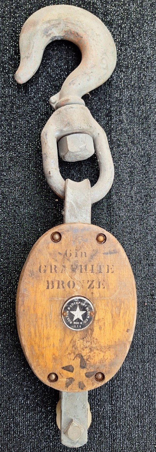 BOSTON LOCKPORT Block Co Graphite Bronze WOOD & METAL PULLEY 6″ single pulley