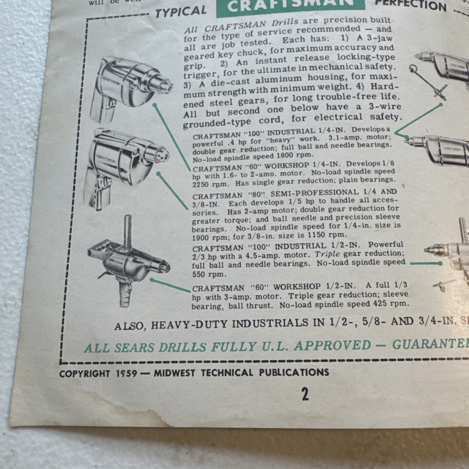 Vintage Craftsman Handbook 1959 Powered Hand Tools