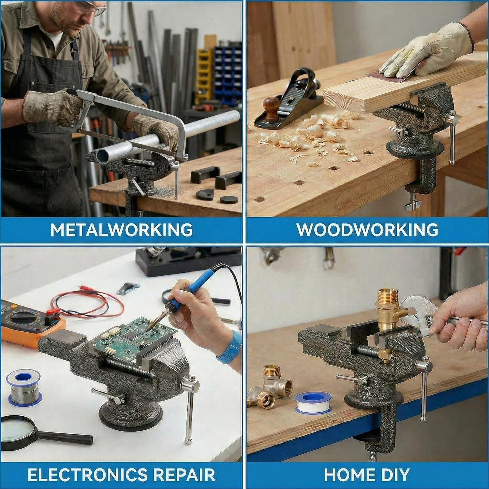 Table Vice 3 Inch Bench Vise Multipurpose Clamp-On Vice with Anvil,360° Swivel