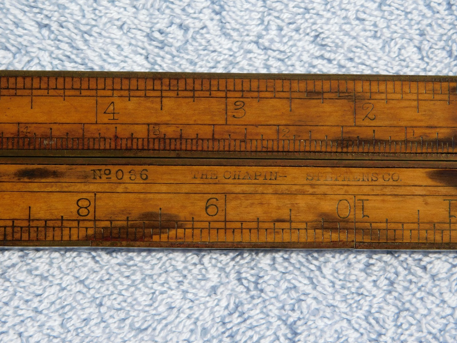 Vintage CHAPIN STEPHENS No. 036 Boxwood Brass Bound Combination Rule & Level