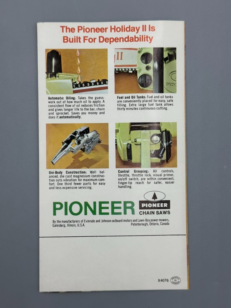 Vintage PIONEER CHAINSAW Holiday II Chain Saw Advertising Brochure