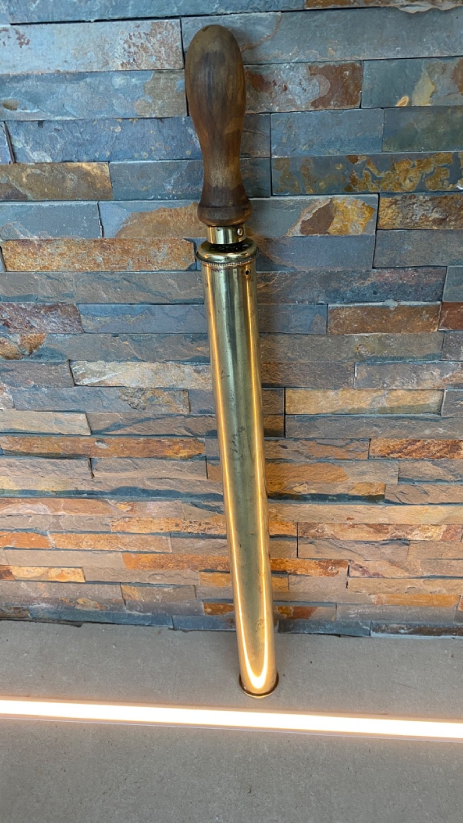 Antique brass garden sprayer with wooden handle vintage circa 1910