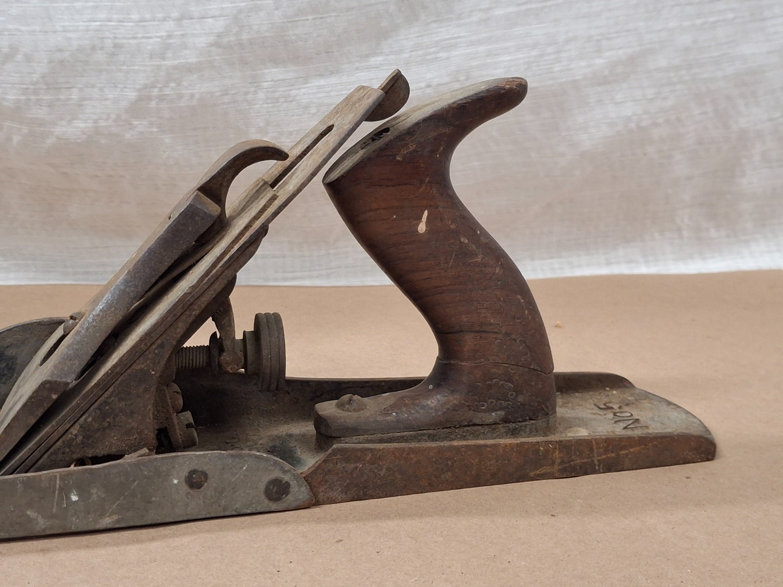 Vintage Stanley Bailey USA No 5 Wood Jack Plane Corrugated Ridged Bottom 14″
