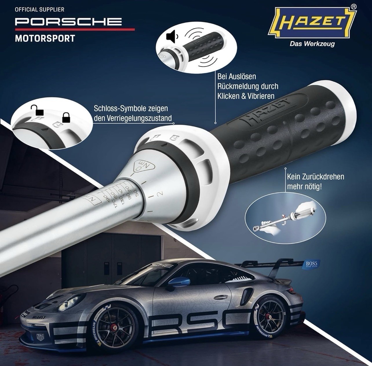 USED HAZET TORQUE WRENCH PORSCHE MOTORSPORT EDITION, 1/2″ Drive 40-200Nm |