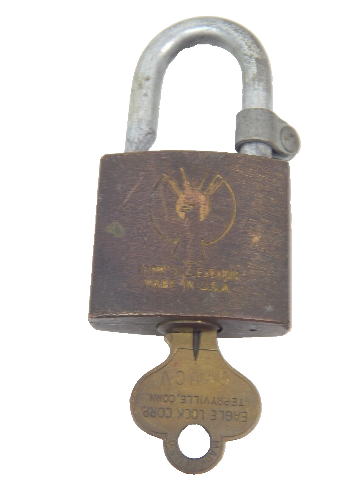 5A Eagle Lock Co w/ Key Terryville Conn USA W/ Logos Working Vintage!