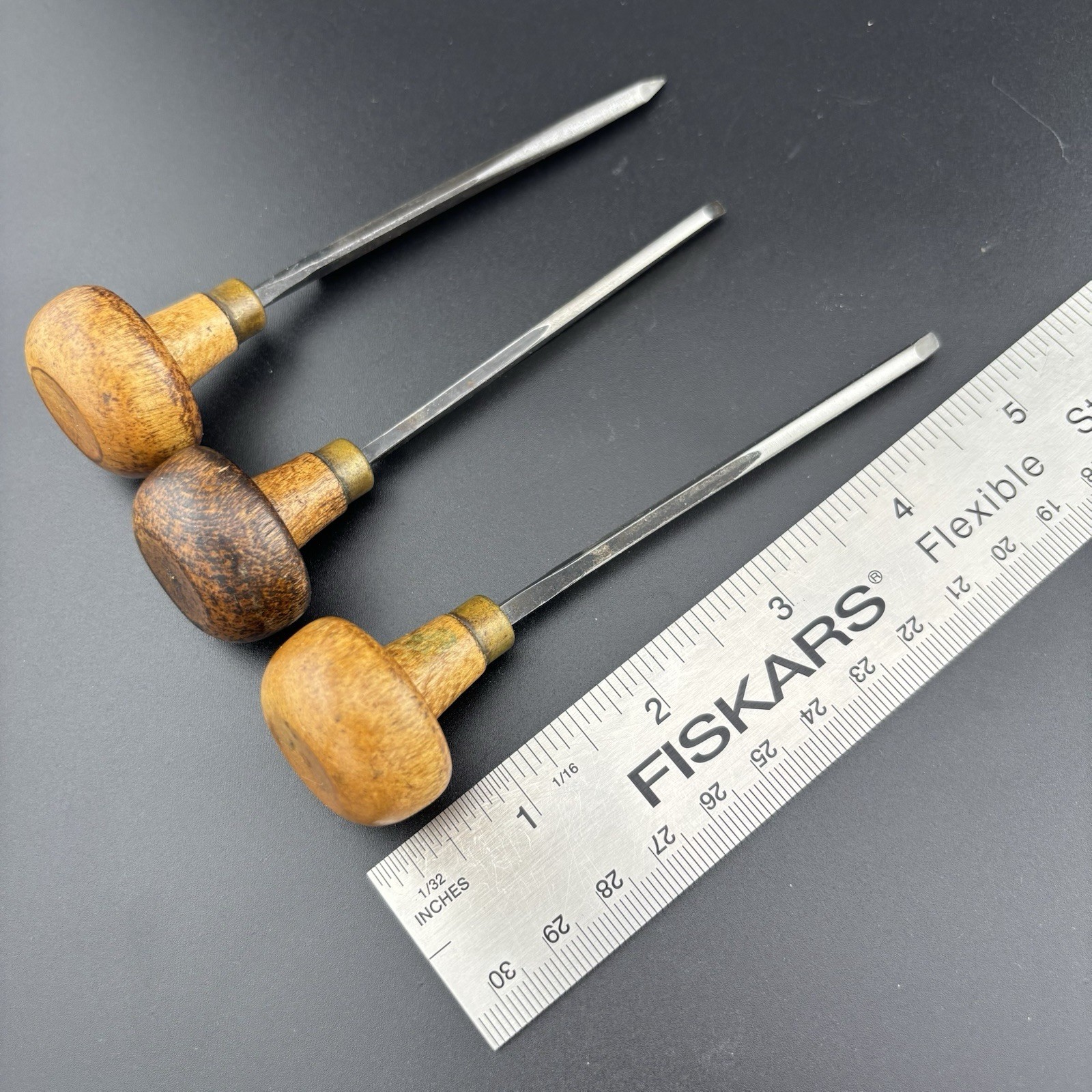 Antique E.C. Muller N.Y. Set of 3 Gravers, #2, 46, 61 Round Flat Knife Profiles