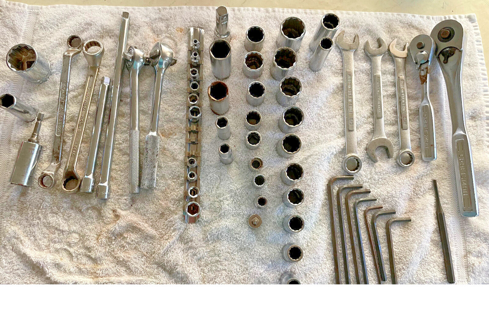 59 Piece Tool Lot Ratchets Sockets Wrenches 45 Craftsmen Husky Chrome Vanadium