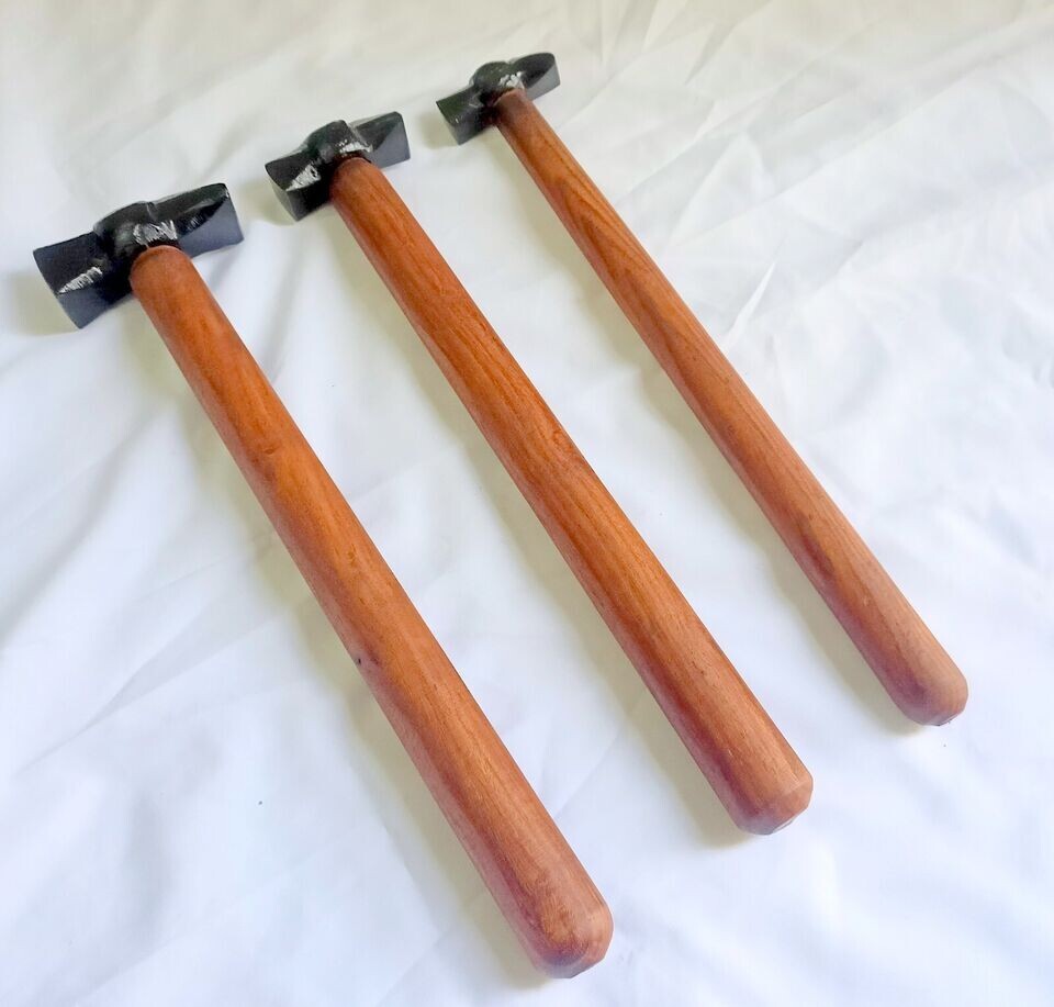 Set of 3 Black Iron Hammer Blacksmith Wooden Handle Collectible