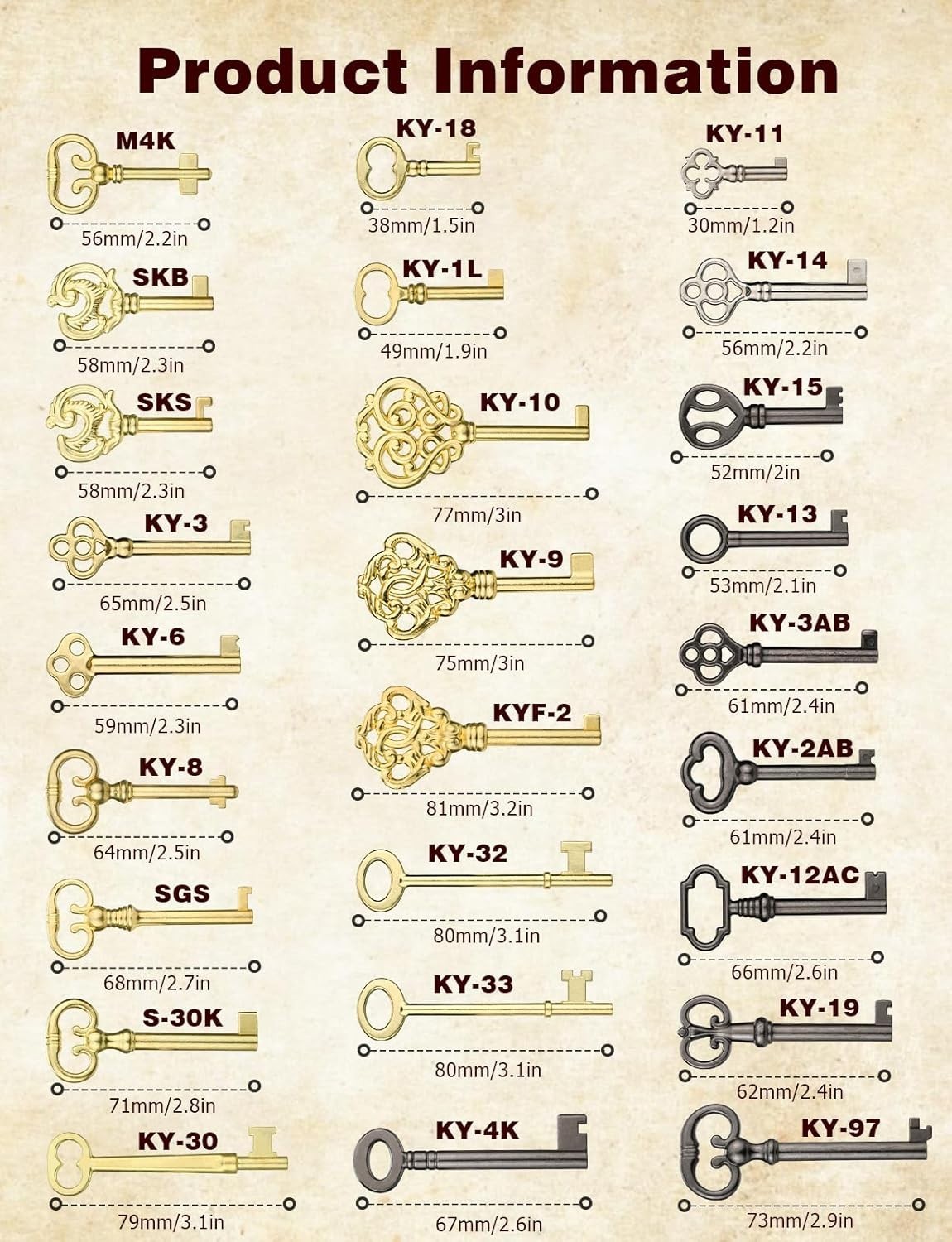 Skeleton Key Set, 26-Key Universal Replacement Skeleton Keys Kit for Antique …
