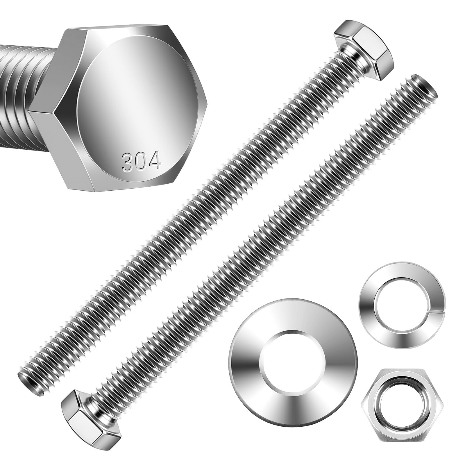 Mellewell 3/8-16 x 6 Hex Head Bolts with Hex Nuts and Thick Flat & Lock Washe…