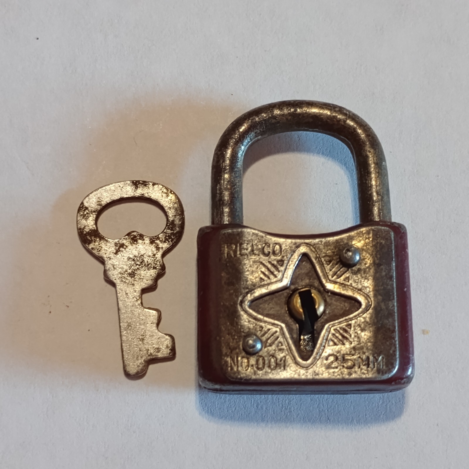 Rare Find Vintage Relco No. 001 25MM Padlock W/ Key Star Burgundy & Silver