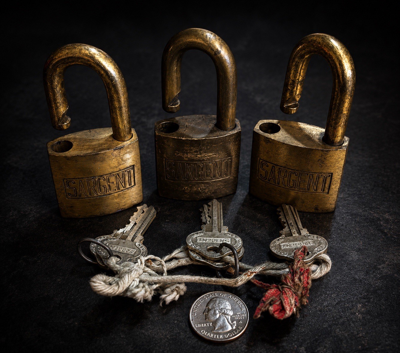 Vintage Sargent Brass Padlocks Lot of 3 w Keys Industrial Lock Set USA