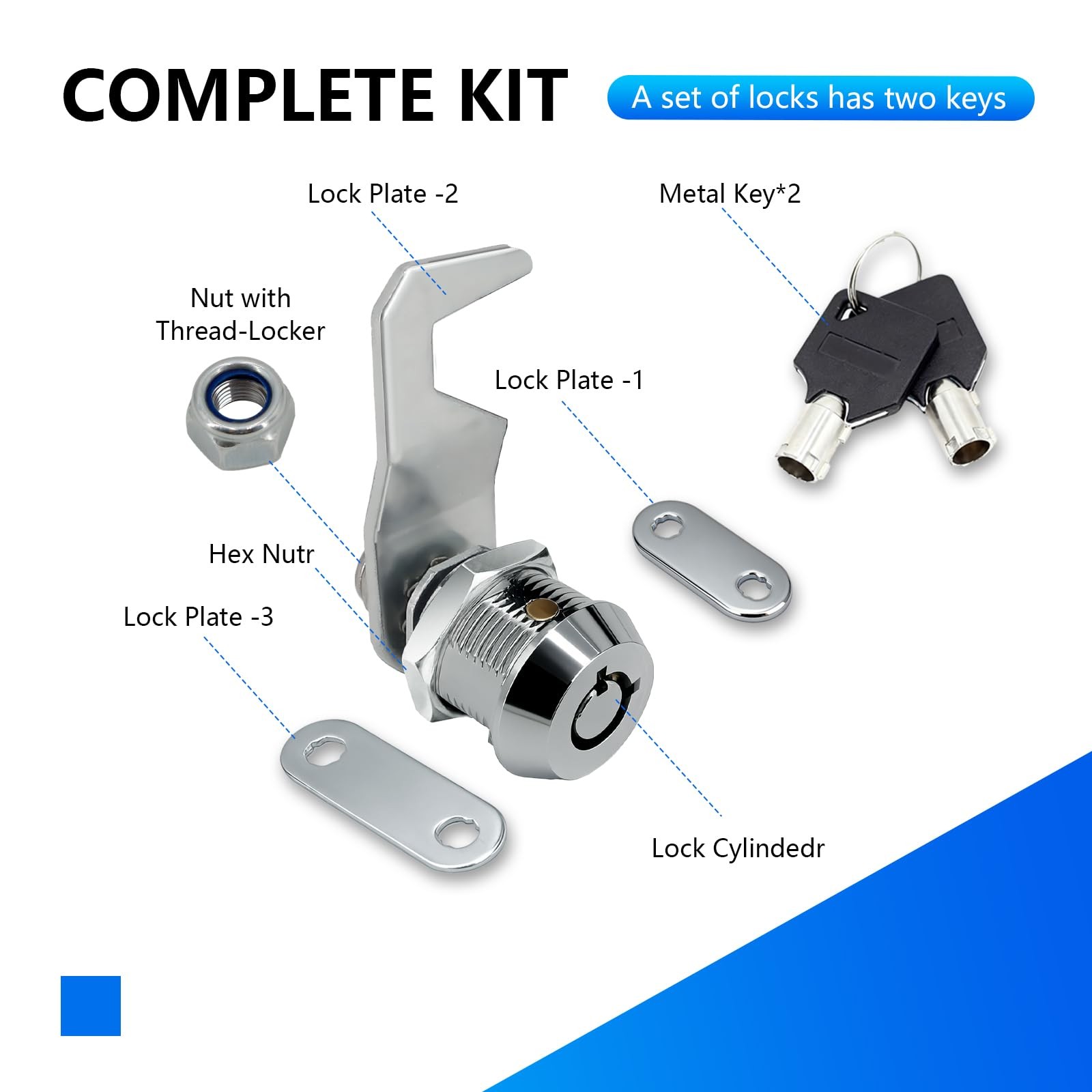 1Pack Toolbox Lock with Keys 5/8 Inch Cabinet Locks Keyed Alike Tubular Black