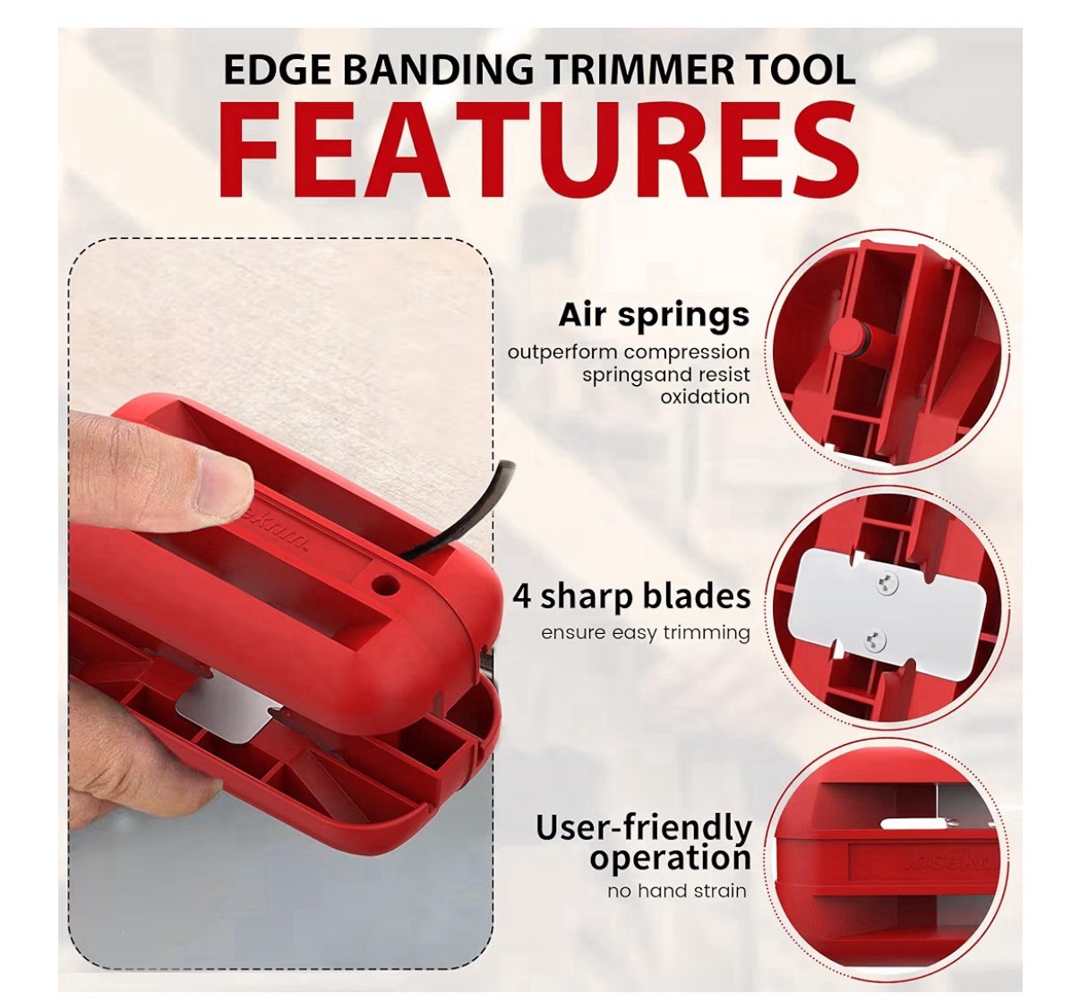 Edge Banding Trimmer, Hand Planer Edge Quad Trimmer with Tungsten Carbide Bla…