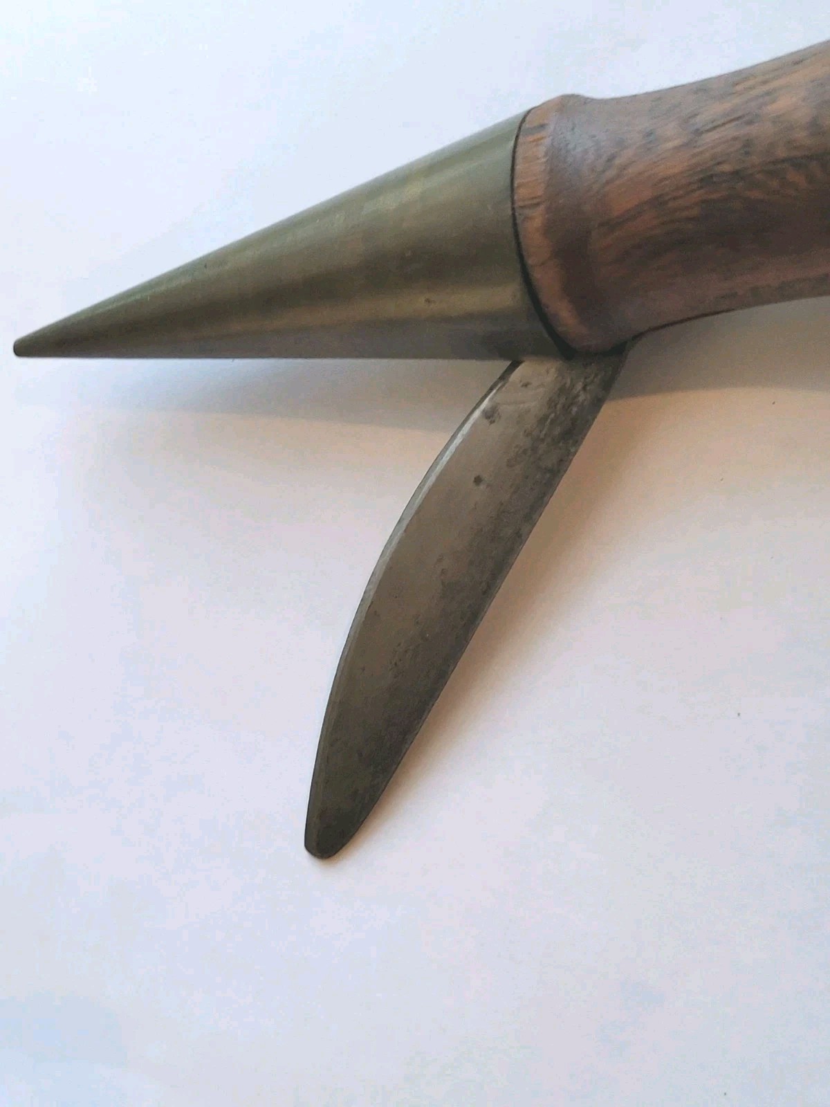Vintage Old USA Cork Borer Sharpener. Wood handle Brass, steel blade