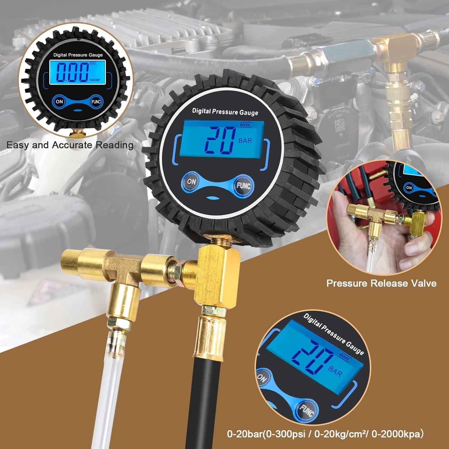 Fuel Pressure Tester Kit 0-300 PSI Petrol Engine