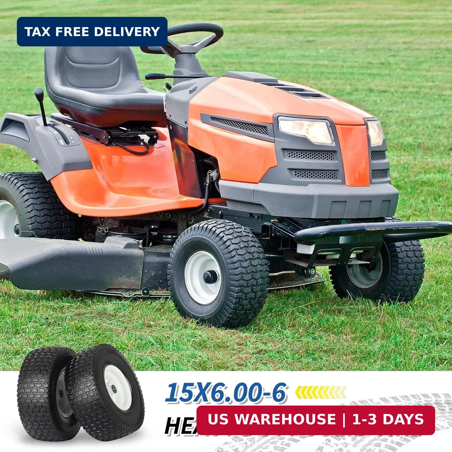 GICOOL 15×6.00-6 Flat Free Lawn Mower Tire and Wheel, 15×6-6nhs Riding Mowers La