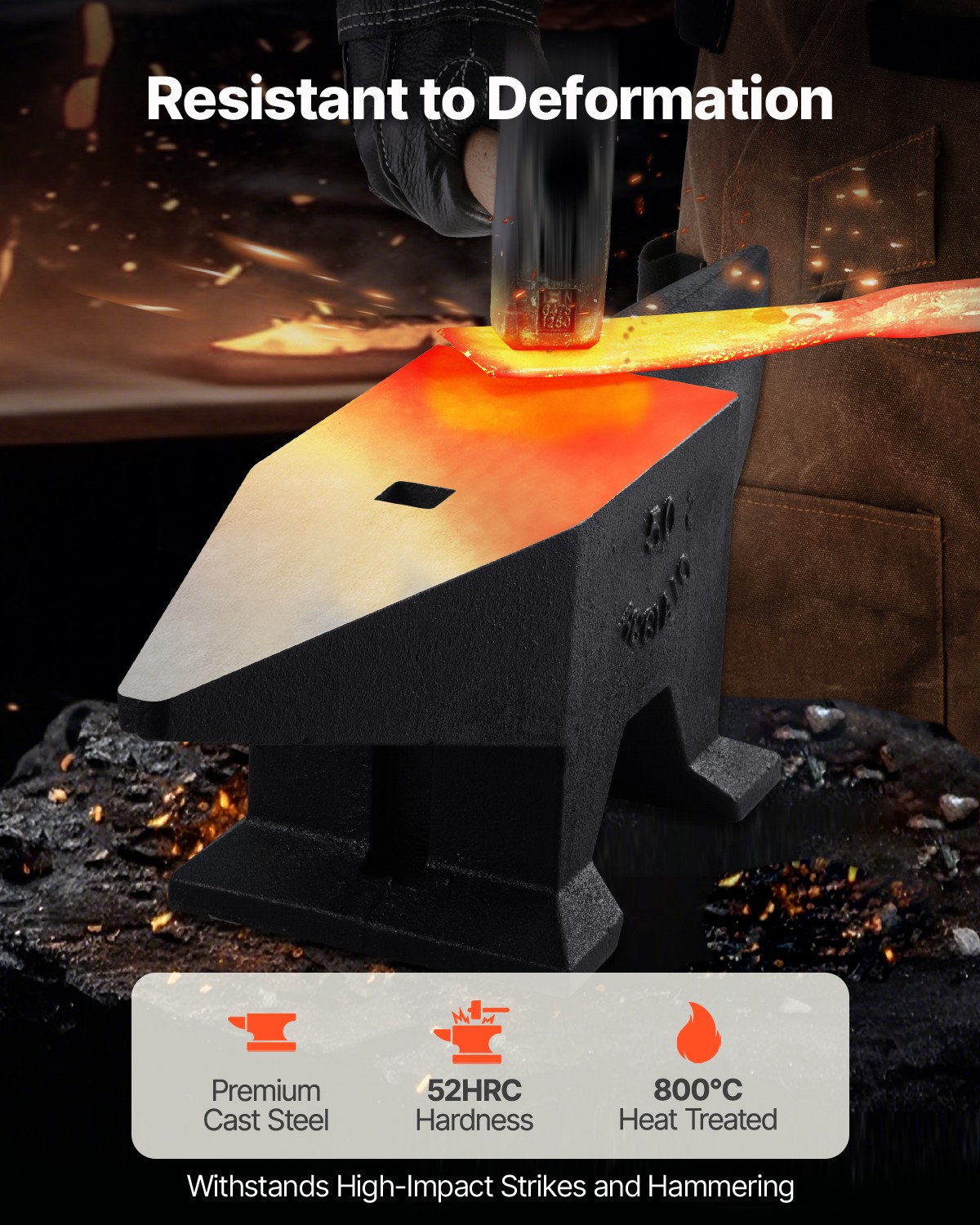 VEVOR Blacksmith Anvil 110lb 50kg Cast Iron Anvil Forged Steel Anvil Horn Anvil