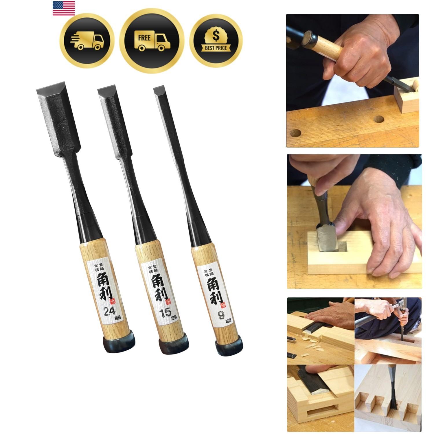 Japanese Wood Chisel Set 3 Piece for Woodworking, Made in JAPAN, Japanese Oir…