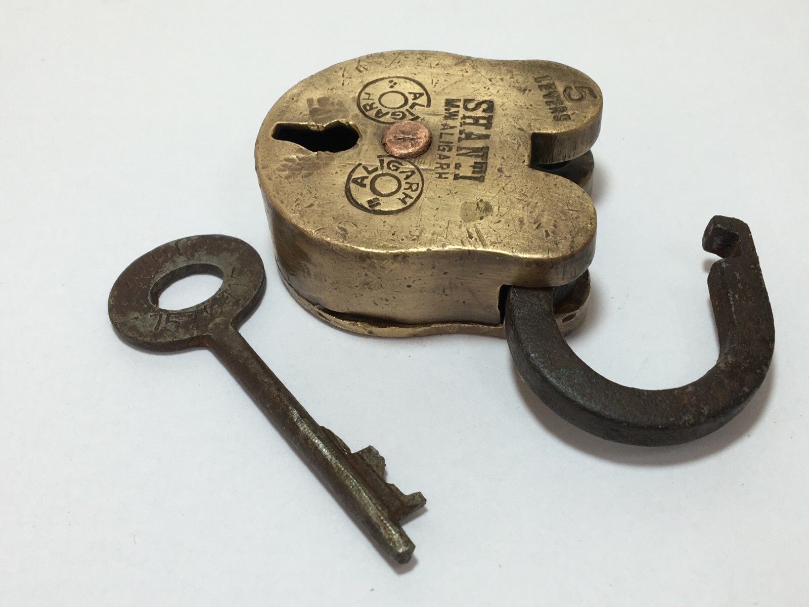 Old Lock Vintage Brass Padlock Lock With Key Rich Patina 5 Levers Shanti
