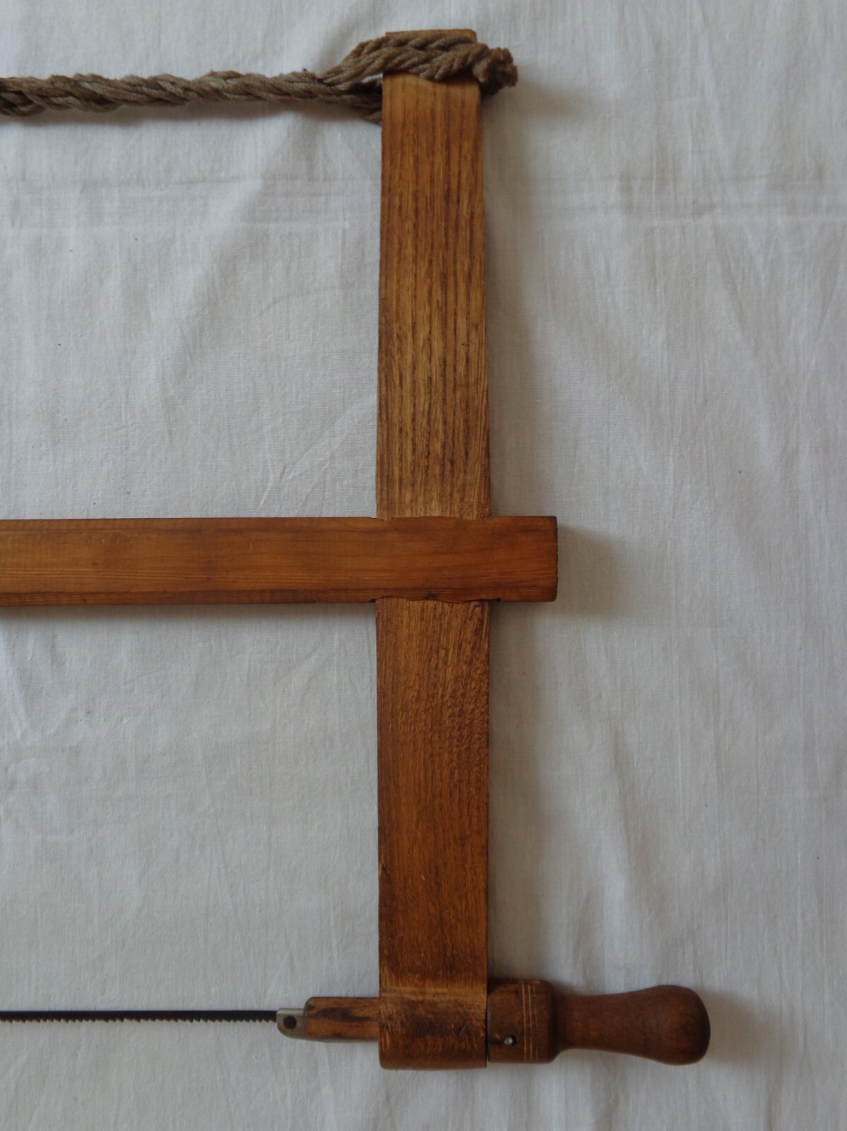 Antique Large Turning Saw Vtg Two Men Bucksaw Bow Iron Wood Primitive Hand Tool