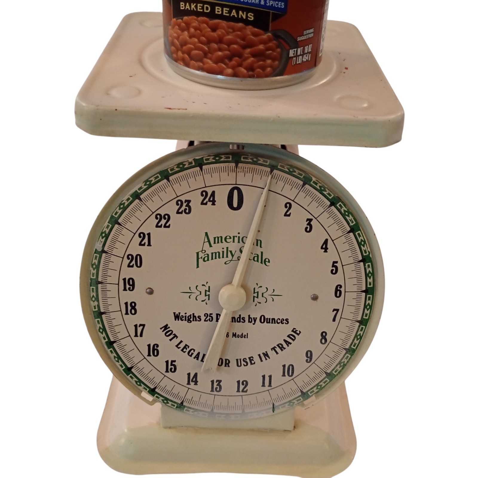 VTG American Family SCALE 25lb Utility Mechanical Kitchen White Green Metal 1950