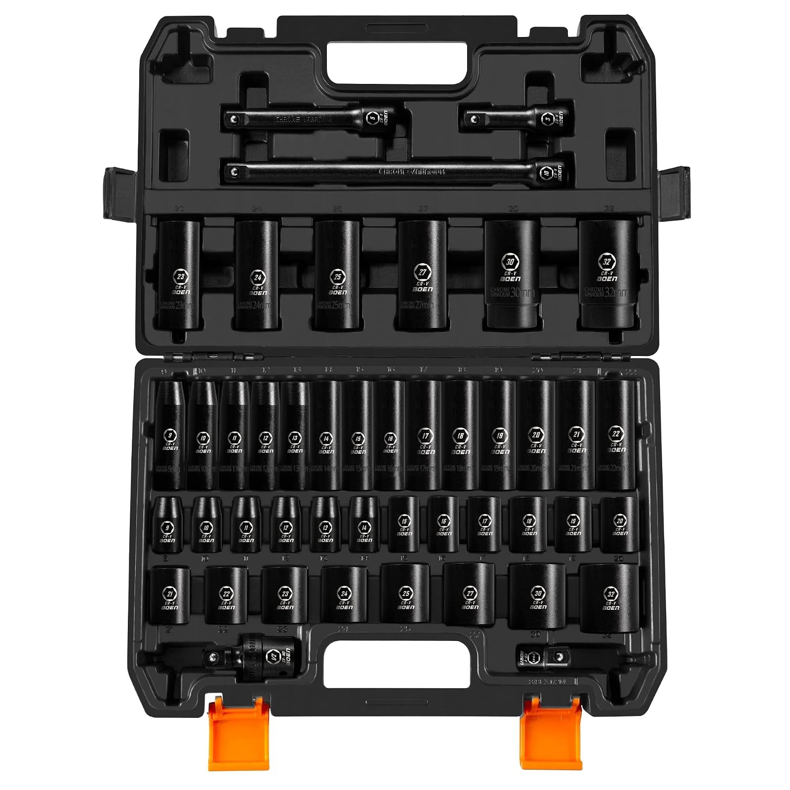 BOEN 1/2 Impact Socket Set 45 Piece Metric 9-32mm