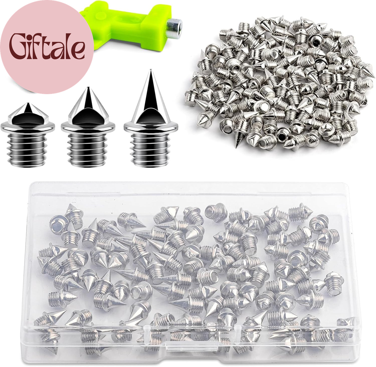 96Pcs Track Spikes, 32Pcs 1/4In + 32Pcs 3/16In + 32Pcs 1/8In Alloy Steel Track a