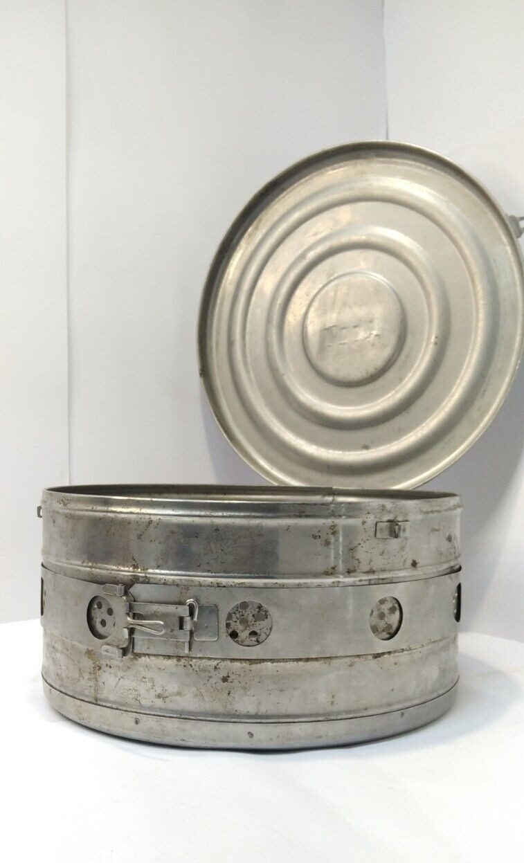 Vintage old metal round tool box made in the USSR