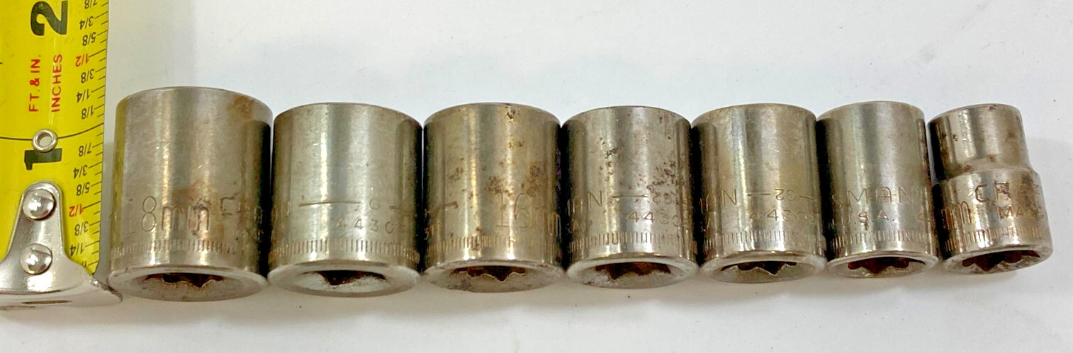 Lot of 7 Craftsman Sockets, 3/8″ Dr. 18mm 17mm 16mm 15mm 14mm 12mm 10mm