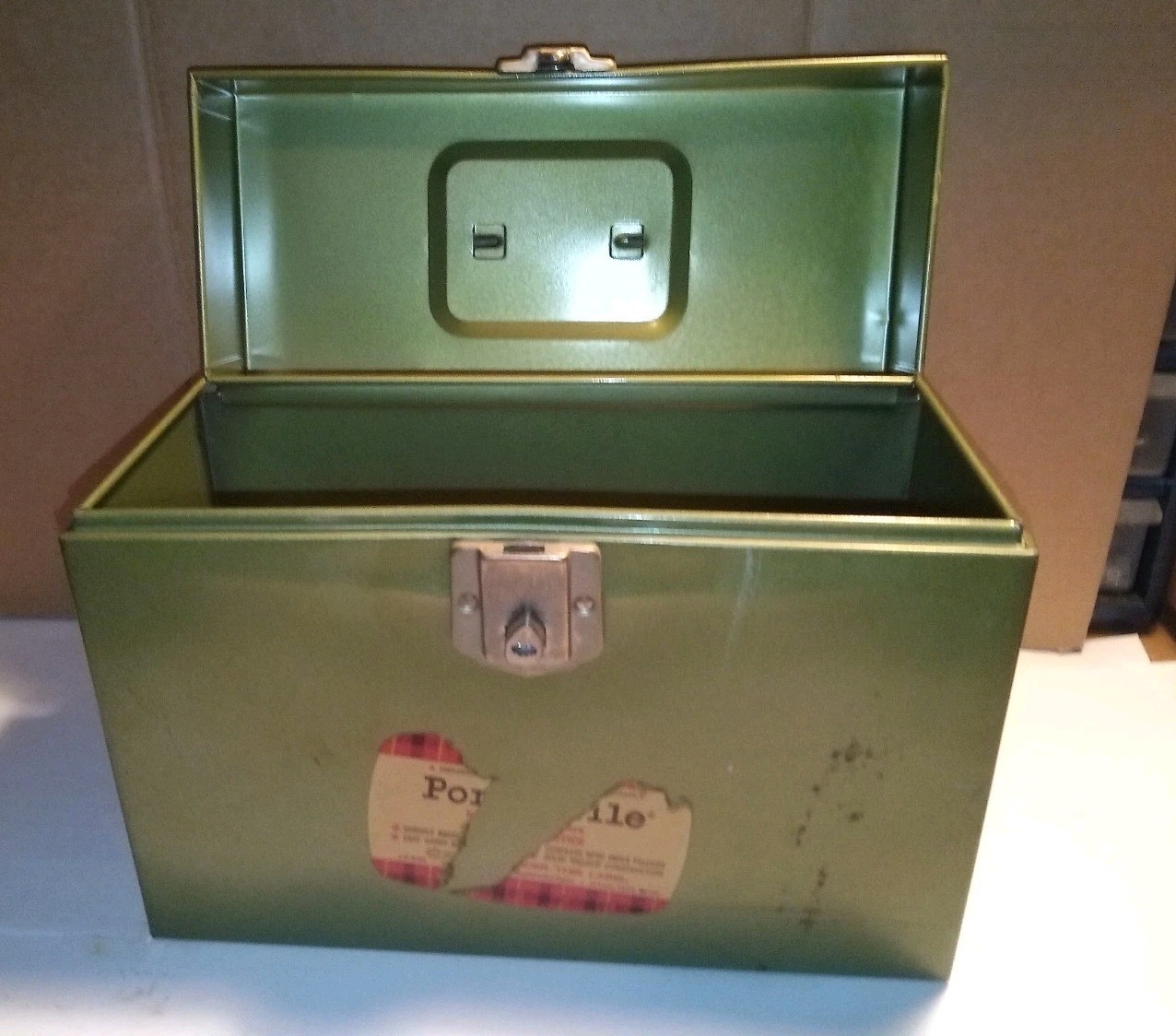 Green Vintage Hamilton Porta-File Metal Portable File Box W/O Key