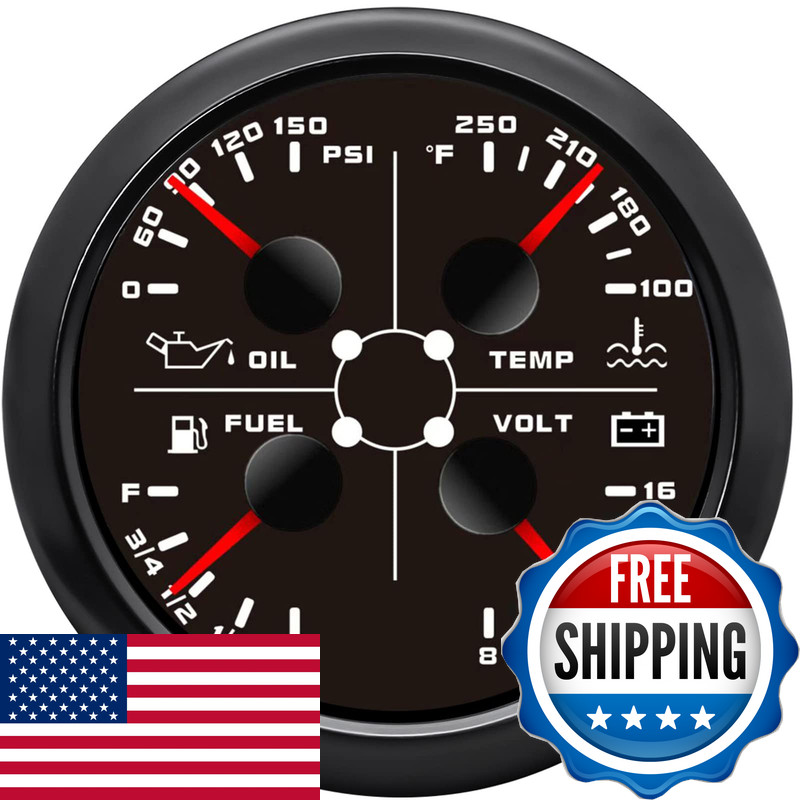 Artilaura Auto Gauge 4In1 Multifunction Meter- Oil Pressure/Water Temp/Fuel