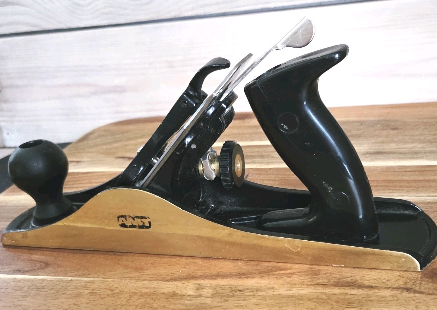 Vintage AMT Brass Clad 11.5″ X 2″ Wood Working Plane Japanning Black
