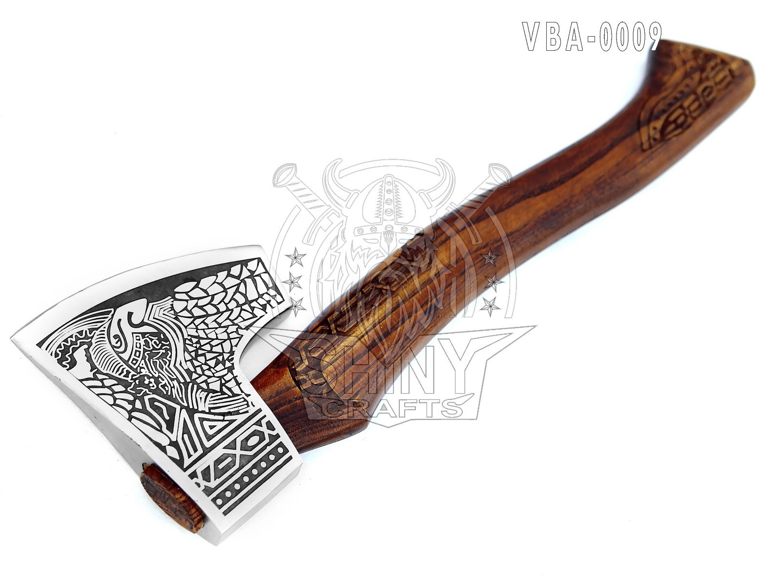 Handmade Forged Carbon Steel Viking Axe,Premium,Carved Handle,Skul Etched VBA-09