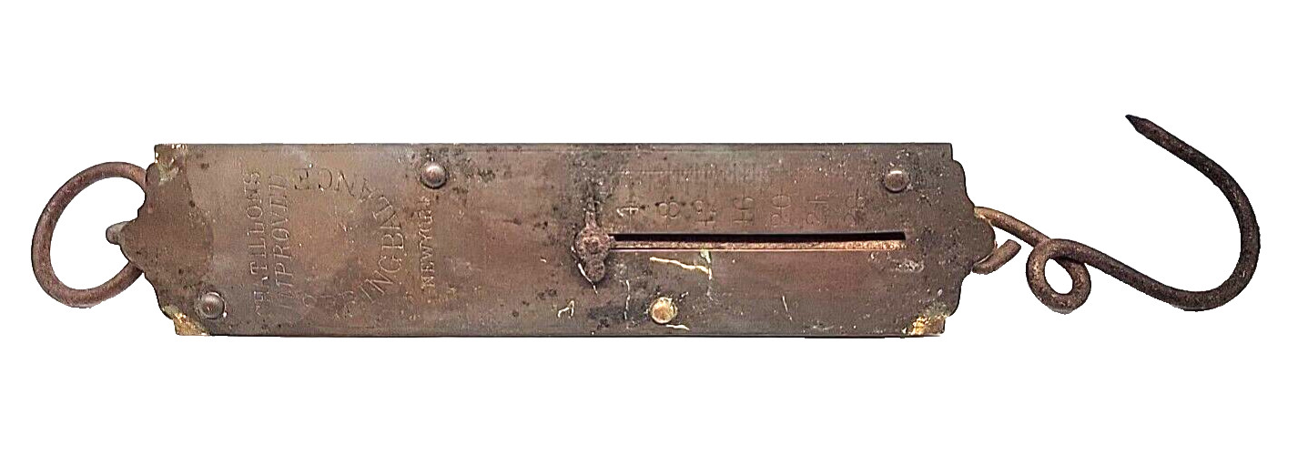 Antique CHATILLONS IMPROVED SPRING BALANCE Hanging Hook Scale Brass 30 LB