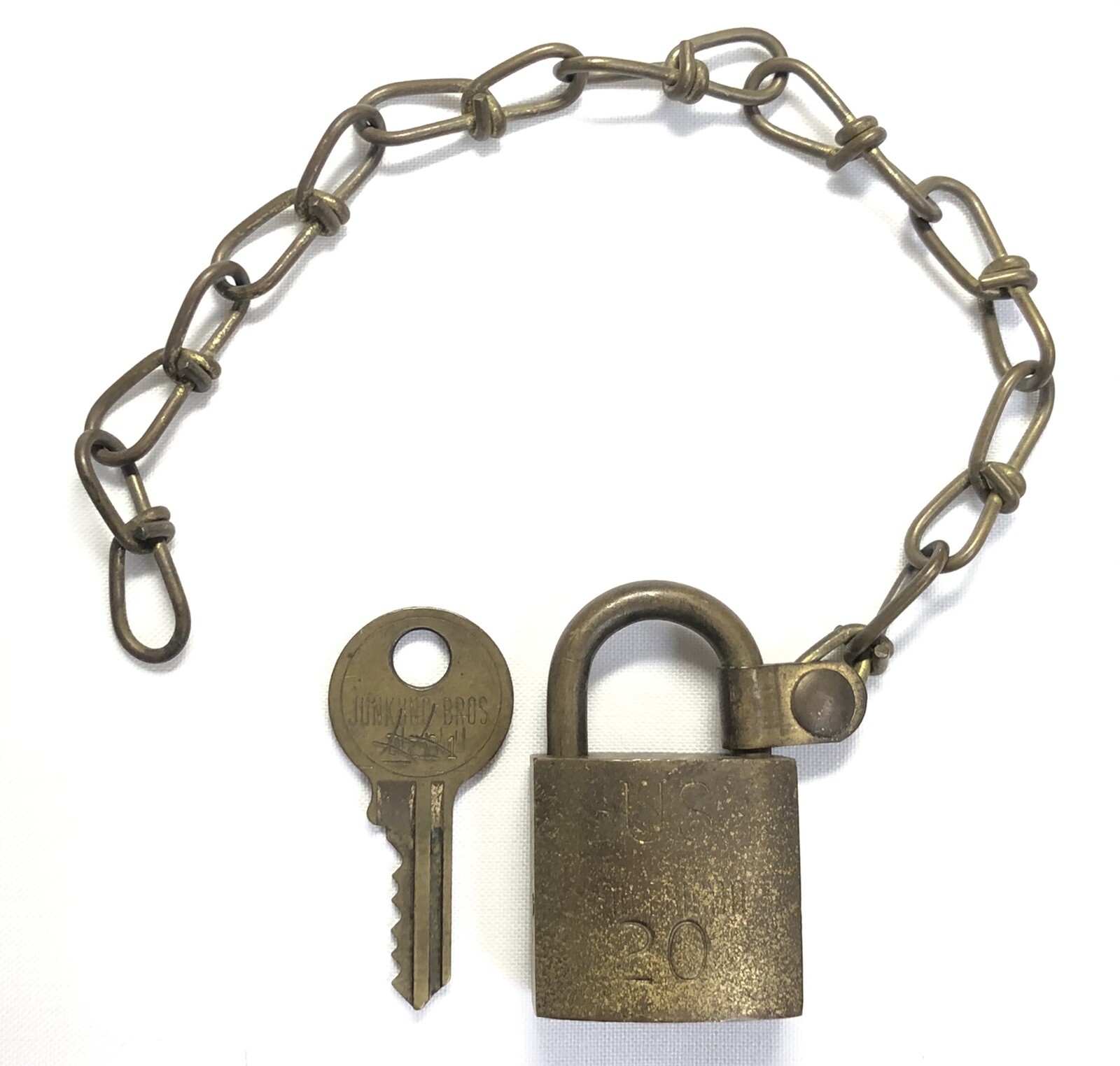 JUNKUNC Bros. – American U.S.A. – Padlock Lock – With Working Key & 9” Chain