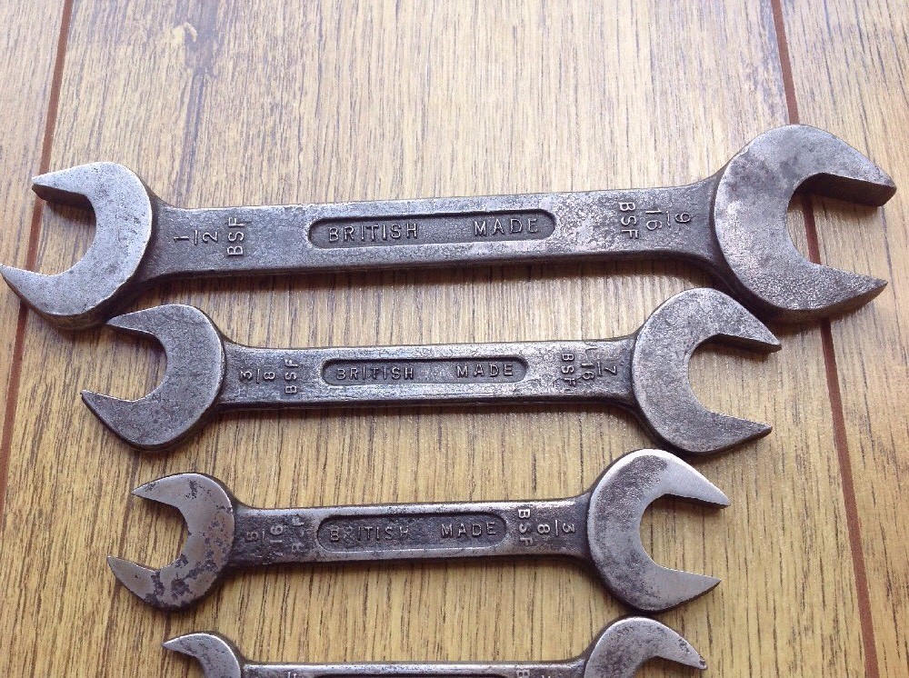 5 Vintage Dropstamco 1/2″to 1/8″Whitworth Open Ended Spanners. G.