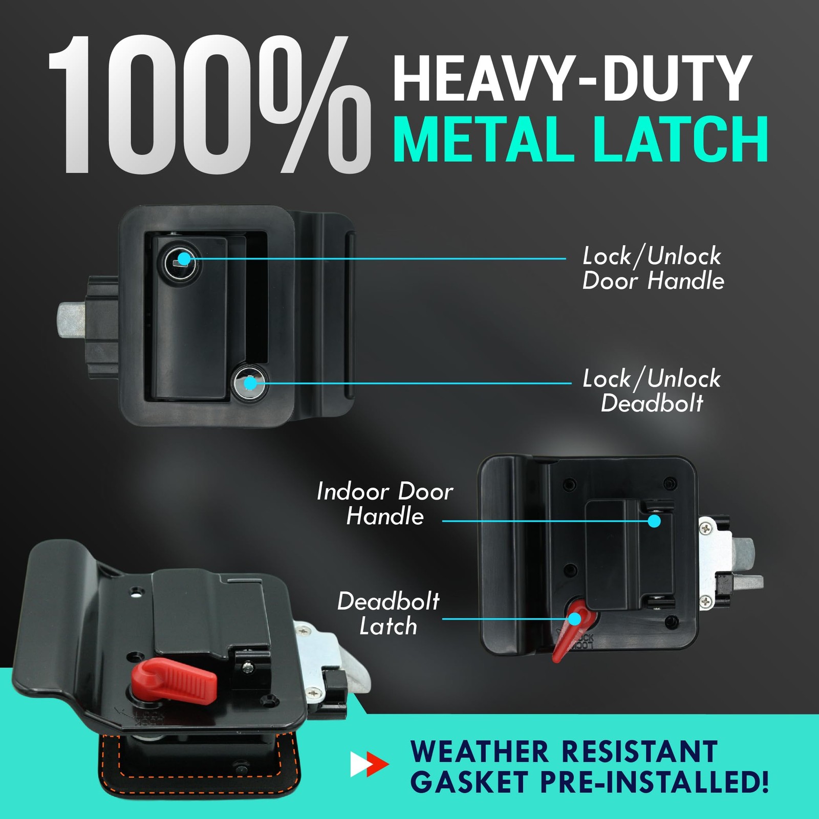 LATCH.IT Black RV Door Lock Replacement | All Metal RV Door Handle Fits 2.75″…