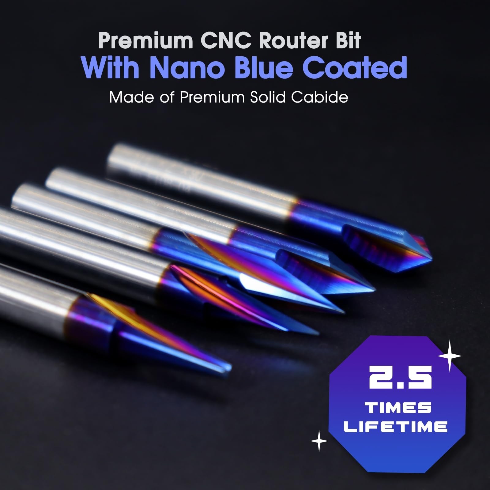 5 Piece Engraving CNC Wood Carving Router Bit with Nano Blue Coated Tungsten …