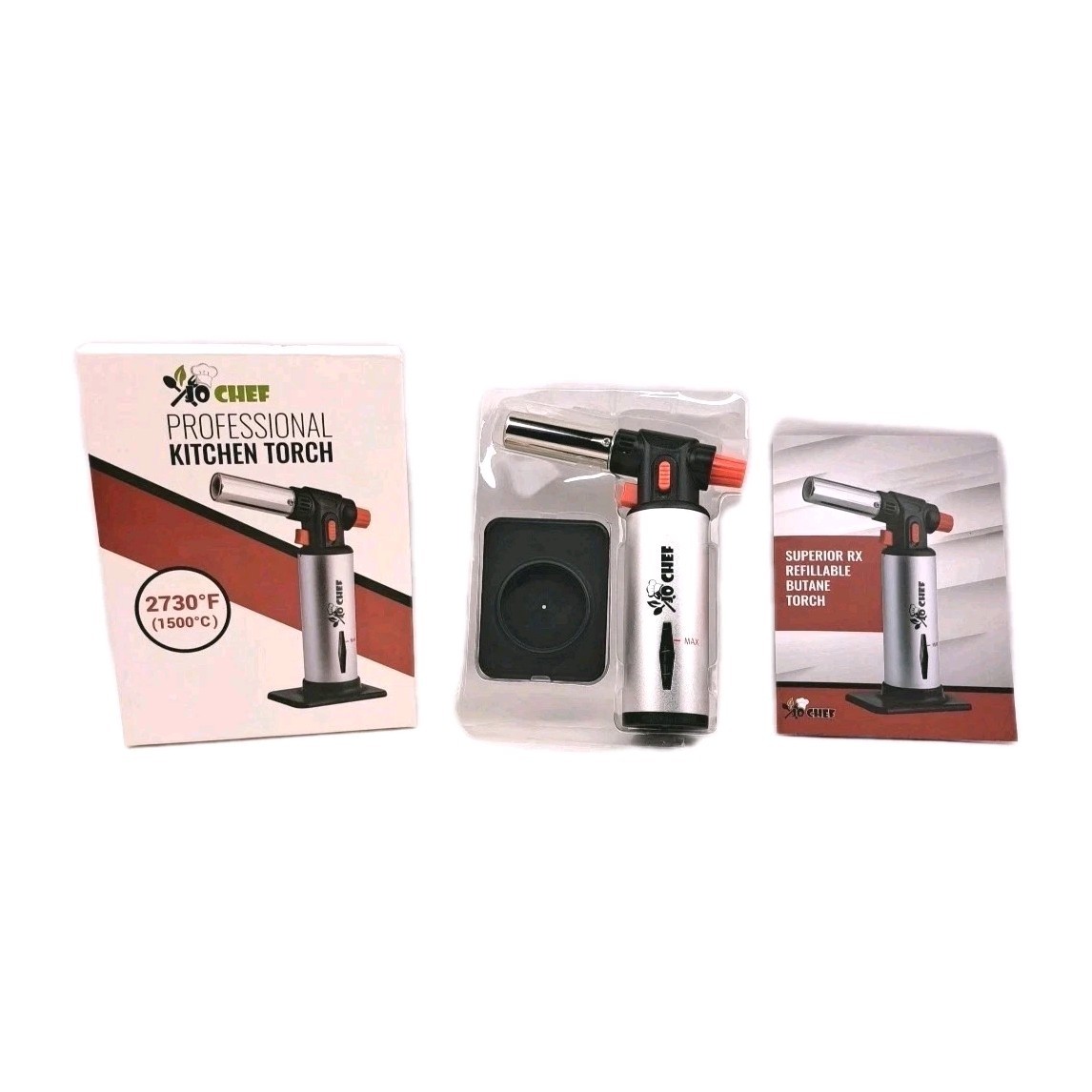 Jo Chef Superior Refillable Butane Kitchen Torch Adjustable Flame Fuel Gauge