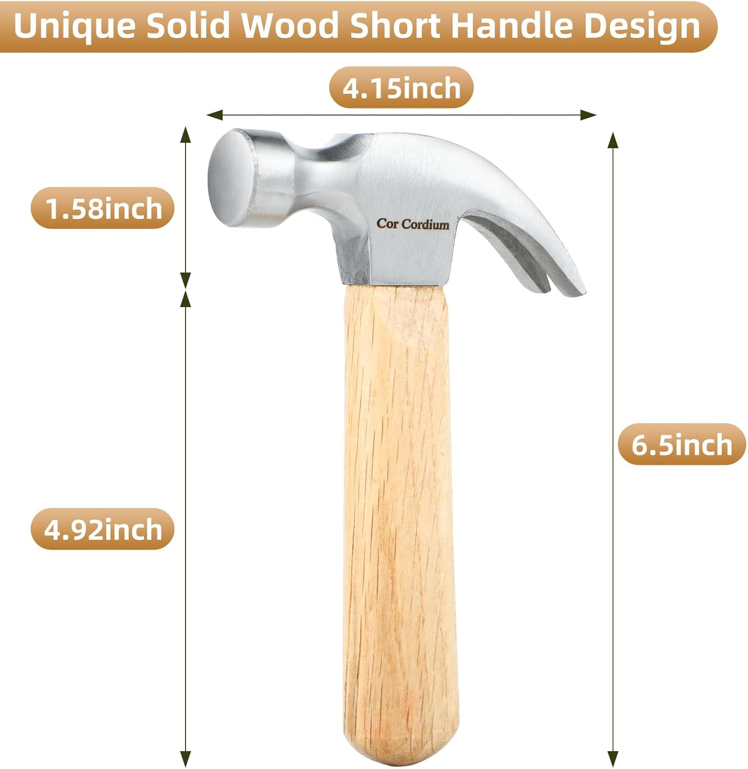 Claw Hammer with Wood Handle and Steel Head, 8 OZ Small Hammer for House & DIY