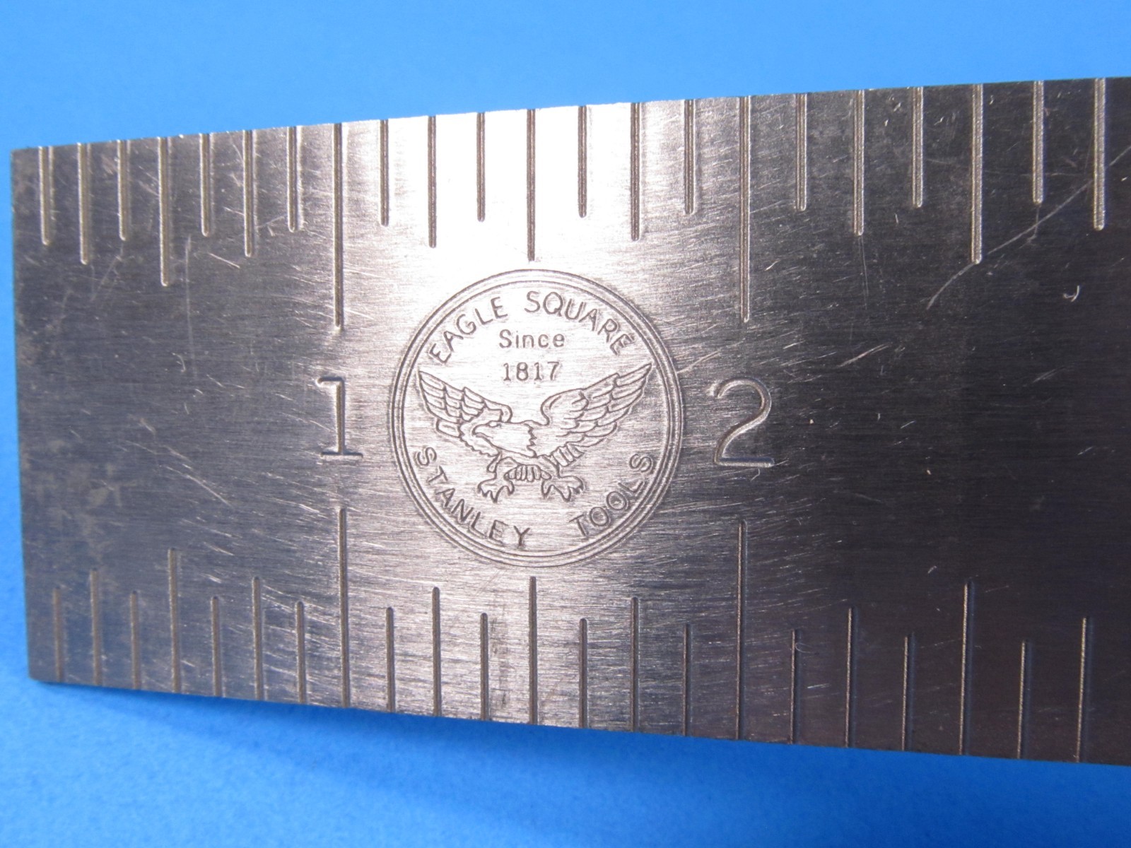 bright & showy 8″ Stanley No 46-208 try square w/ Eagle Square since 1817 logo