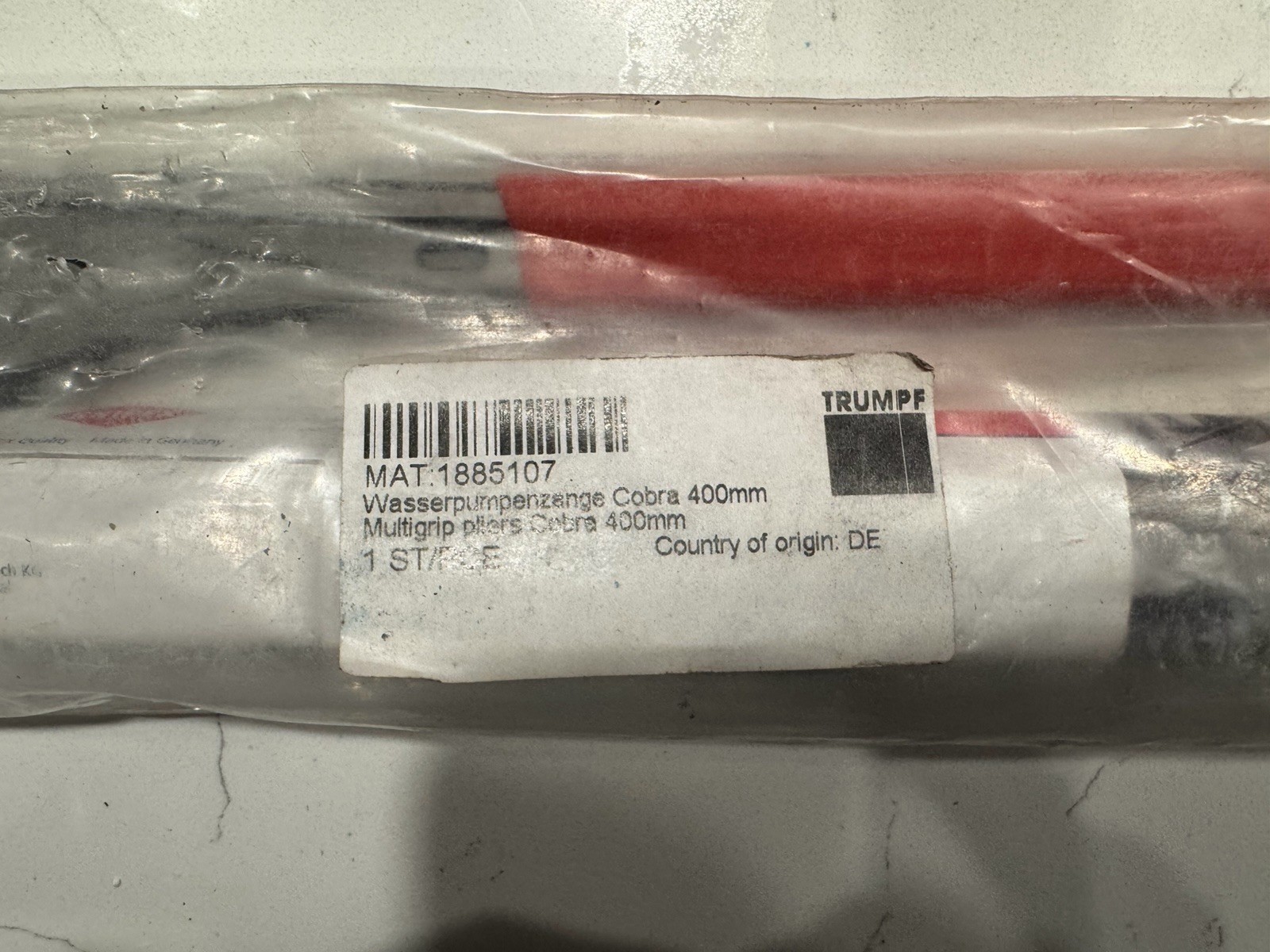 NEW SEALED Trumpf MAT.1885107 Multi Grip Pliers Cobra 400mm