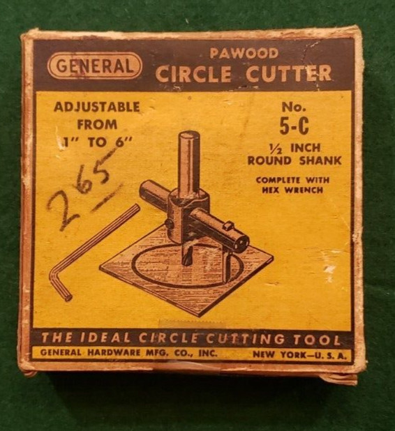 VINTAGE GENERAL PAWWOOD CIRCLE CUTTER NO.5-C 1/2″ ROUND SHANK ADJUSTS TO 1-6″