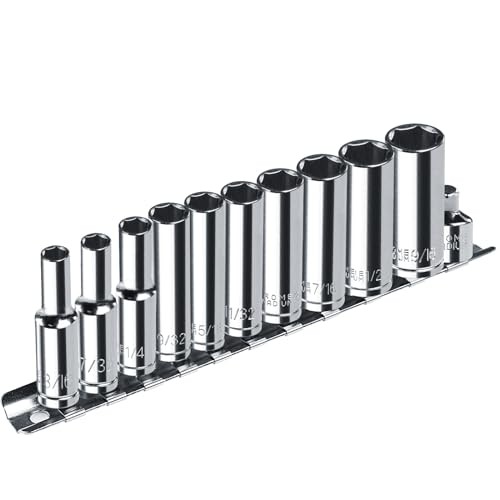 1/4” Drive SAE Socket Set, 11PCS Deep Hex Socket Set (3/16” 1/4-6PT-11PC