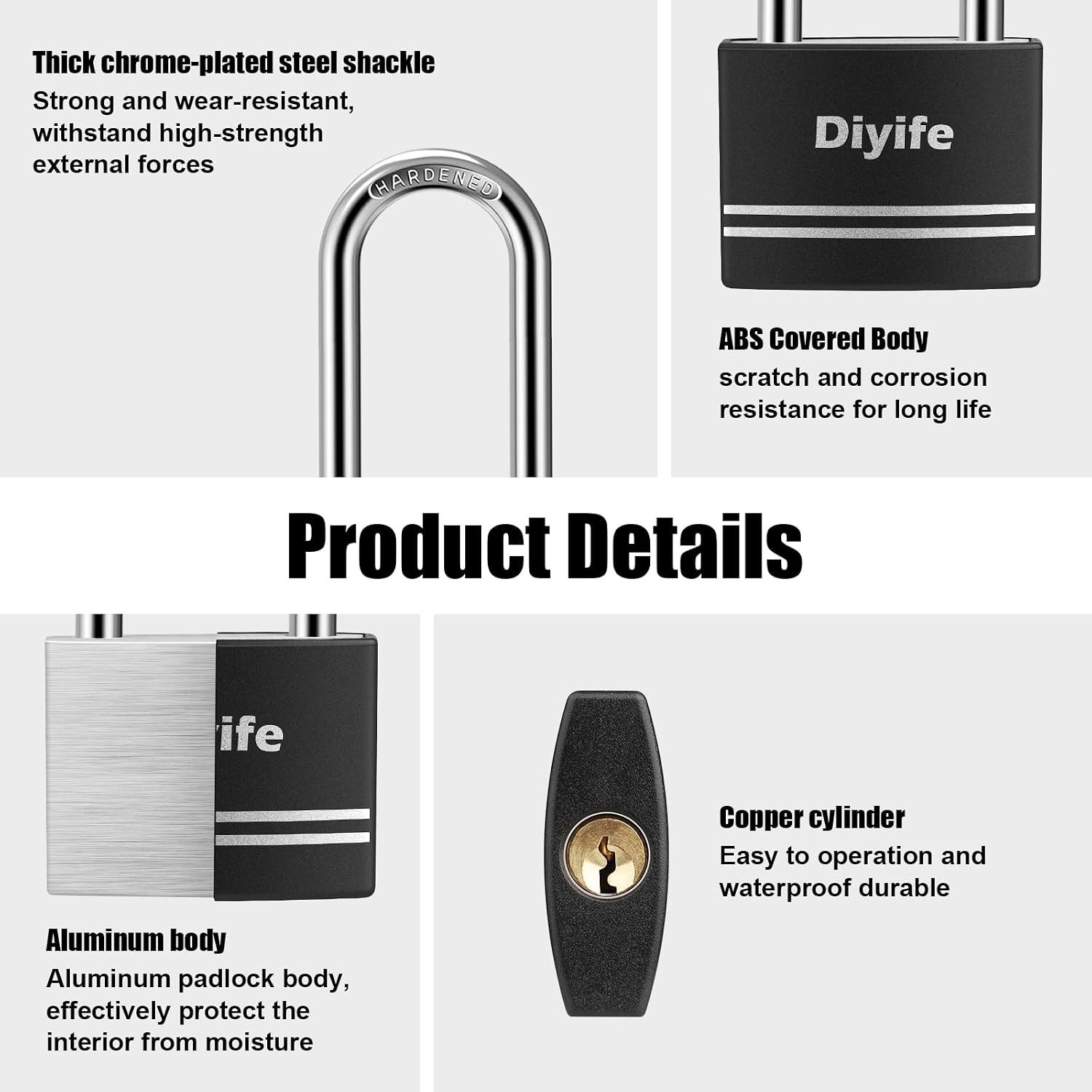Durable Waterproof Padlock – Black Aluminum Lock with Keys for All Applications
