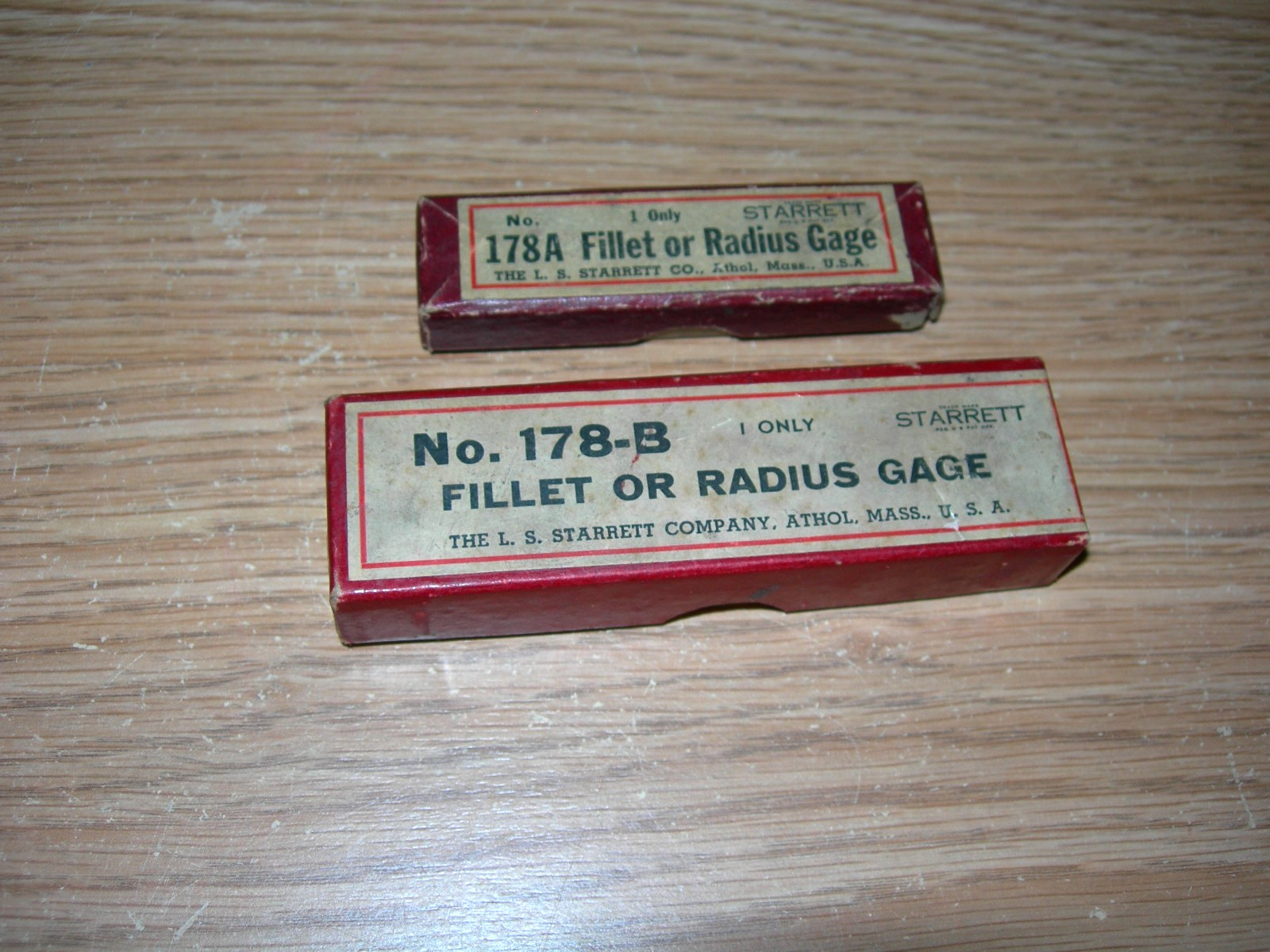 Vintage The LS Starrett Co ATHOL. Mass, USA. No. 178A & No. 178B Gages in boxes