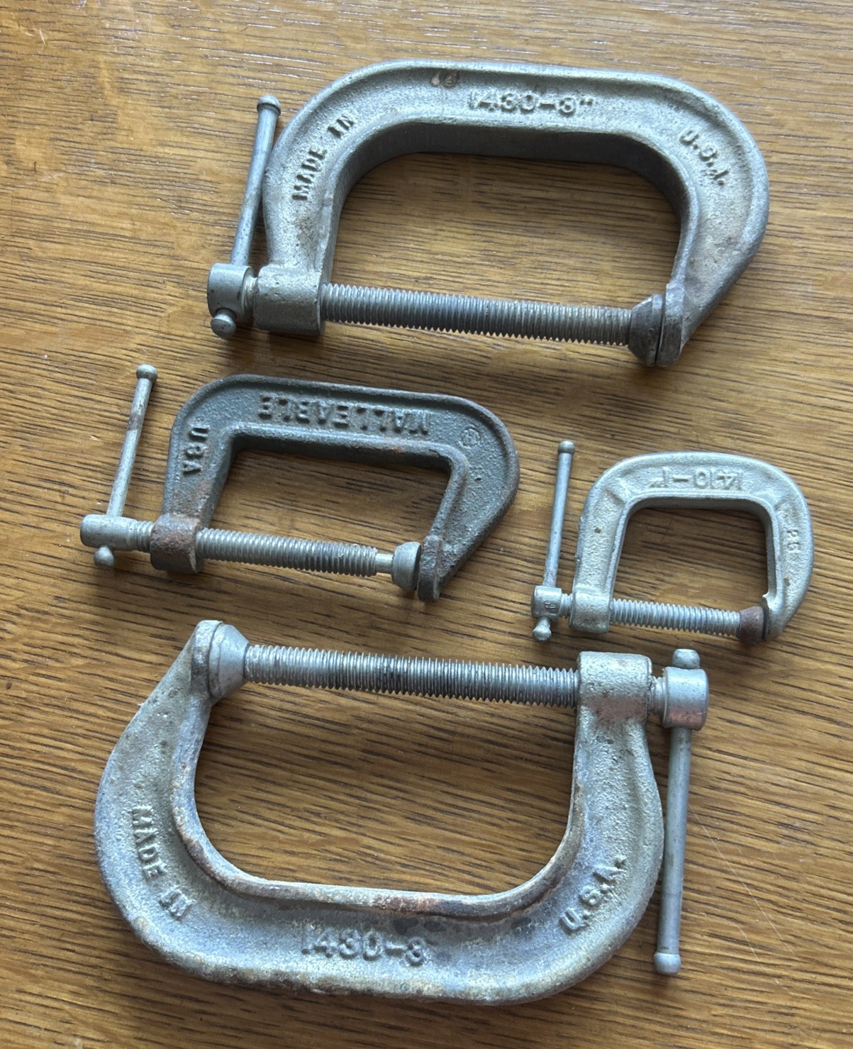 Adjustable C-clamp Lot Of 4 C Clamps 1″-2”-3”Vintage 1430-1410 MADE IN USA