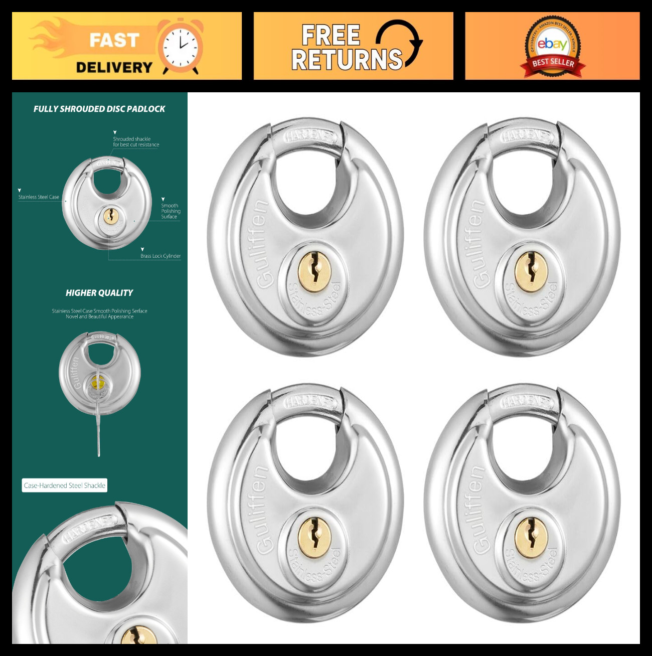 Keyed Alike Storage Lock Set – Stainless Steel Disc Padlocks for Sheds, Garages,